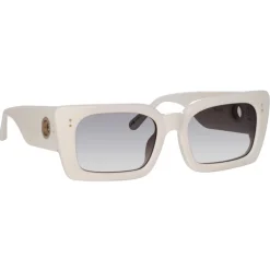 Linda Farrow - Nieve Rectangular Sunglasses in White - LFL1297C7SUN - Eyewear - Avvenice