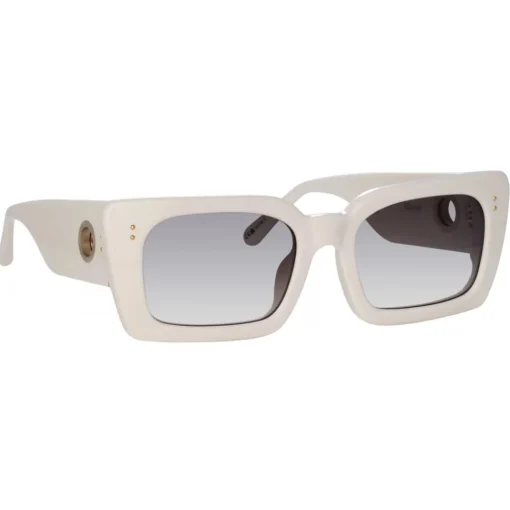 Linda Farrow - Nieve Rectangular Sunglasses in White - LFL1297C7SUN - Eyewear - Avvenice