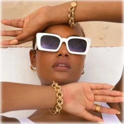 Linda Farrow - Nieve Rectangular Sunglasses in White - LFL1297C7SUN - Eyewear - Avvenice