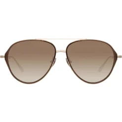 Linda Farrow - Noa Aviator Sunglasses in Light Gold - LFL1319C2SUN - Eyewear - Avvenice^ Sunglasses