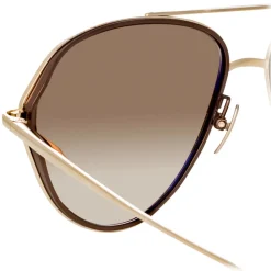 Linda Farrow - Noa Aviator Sunglasses in Light Gold - LFL1319C2SUN - Eyewear - Avvenice^ Sunglasses