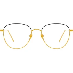 Linda Farrow - Raif Square Optical Glasses in Yellow Gold Black - LFL819C24OPT - Eyewear - Avvenice