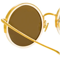 Linda Farrow - Ralph & Russo Watson Round Sunglasses in Cream - LFL1119C6SUN - Eyewear - Avvenice