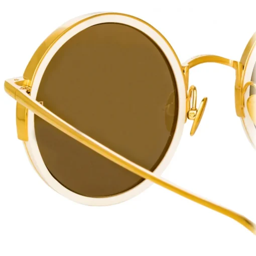 Linda Farrow - Ralph & Russo Watson Round Sunglasses in Cream - LFL1119C6SUN - Eyewear - Avvenice