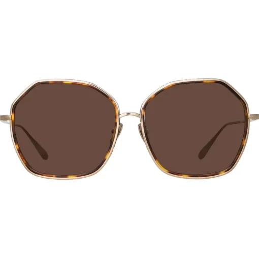 Linda Farrow - Rowe Oversize Sunglasses in Light Gold - LFL1432C2SUN - Eyewear - Avvenice