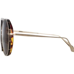 Linda Farrow - Rowe Oversize Sunglasses in Light Gold - LFL1432C2SUN - Eyewear - Avvenice