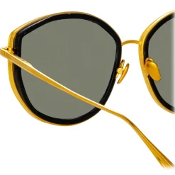 Linda Farrow - Samara Cat Eye Sunglasses in Yellow Gold - LFL1420C3OPT - Eyewear - Avvenice^ Sunglasses