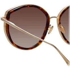 Linda Farrow - Samara Cat Eye Sunglasses in Light Gold Tortoiseshell - LFL1396C2SUN - Eyewear - Avvenice