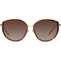 Linda Farrow - Samara Cat Eye Sunglasses in Light Gold Tortoiseshell - LFL1396C2SUN - Eyewear - Avvenice