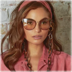 Linda Farrow - Silvie Cat Eye Sunglasses in Horn - LFL1244C4SUN - Eyewear - Avvenice