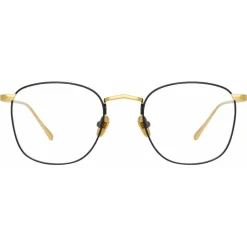 Linda Farrow - Simon Square Optical Glasses in Yellow Gold Black - LFLC479C18OPT - Eyewear - Avvenice^ Sunglasses
