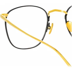 Linda Farrow - Simon Square Optical Glasses in Yellow Gold Black - LFLC479C18OPT - Eyewear - Avvenice^ Sunglasses