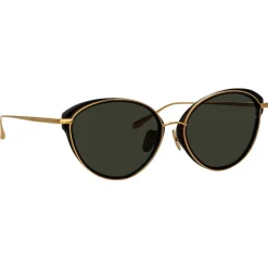 Linda Farrow - Song Cat Eye Sunglasses in Yellow Gold and Black - LFL1445C1SUN - Eyewear - Avvenice^ Sunglasses