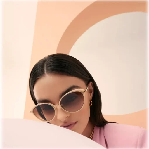 Linda Farrow - Song Cat Eye Sunglasses in Light Gold and Peach - LFL1445C2SUN - Eyewear - Avvenice