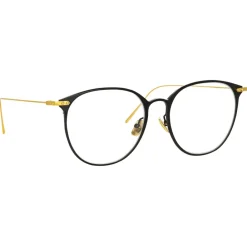 Linda Farrow - Sophia Oval Optical Glasses in Black Yellow Gold - LF45C1OPT - Eyewear - Avvenice