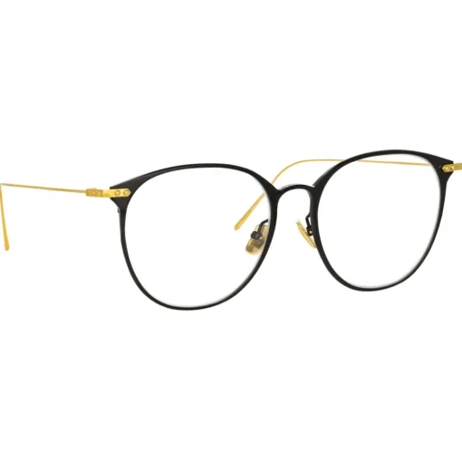 Linda Farrow - Sophia Oval Optical Glasses in Black Yellow Gold - LF45C1OPT - Eyewear - Avvenice