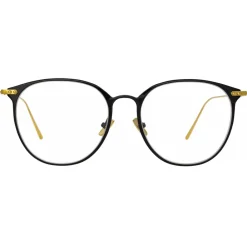 Linda Farrow - Sophia Oval Optical Glasses in Black Yellow Gold - LF45C1OPT - Eyewear - Avvenice