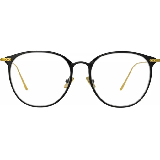 Linda Farrow - Sophia Oval Optical Glasses in Black Yellow Gold - LF45C1OPT - Eyewear - Avvenice