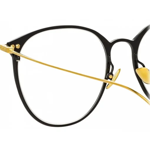 Linda Farrow - Sophia Oval Optical Glasses in Black Yellow Gold - LF45C1OPT - Eyewear - Avvenice
