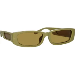 Linda Farrow - Talita Rectangular Sunglasses in Sage - LFL1419C6SUN - Eyewear - Avvenice^ Sunglasses