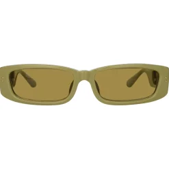 Linda Farrow - Talita Rectangular Sunglasses in Sage - LFL1419C6SUN - Eyewear - Avvenice^ Sunglasses