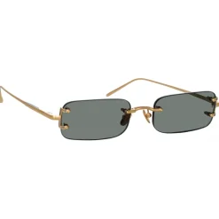 Linda Farrow - Taylor Rectangular Sunglasses in Yellow Gold Green - LFL1131C9SUN - Eyewear - Avvenice^ Sunglasses