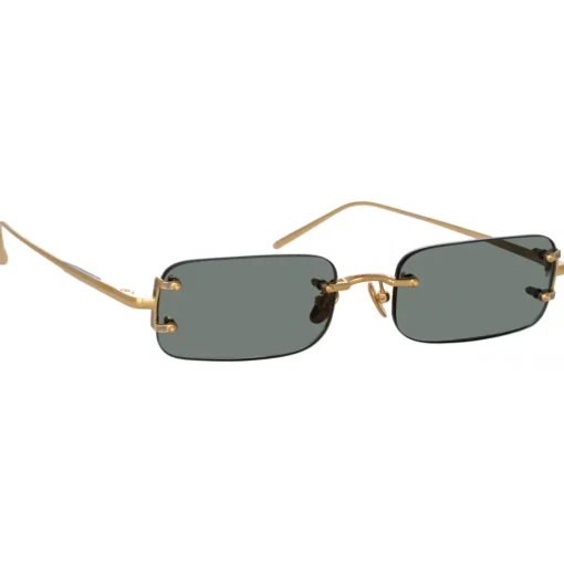 Linda Farrow - Taylor Rectangular Sunglasses in Yellow Gold Green - LFL1131C9SUN - Eyewear - Avvenice^ Sunglasses