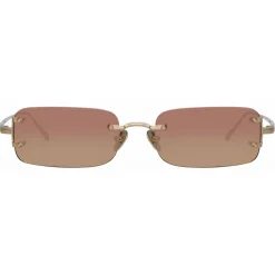 Linda Farrow - Taylor Rectangular Sunglasses in Light Gold - LFL1131C3SUN - Eyewear - Avvenice