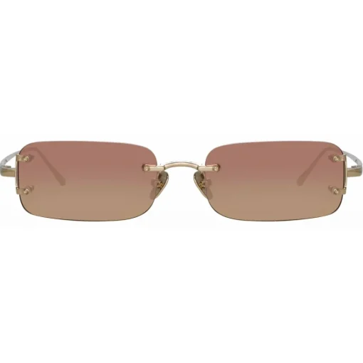 Linda Farrow - Taylor Rectangular Sunglasses in Light Gold - LFL1131C3SUN - Eyewear - Avvenice