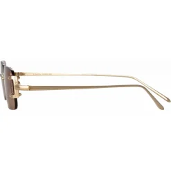 Linda Farrow - Taylor Rectangular Sunglasses in Light Gold - LFL1131C3SUN - Eyewear - Avvenice