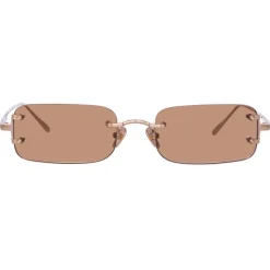 Linda Farrow - Taylor Rectangular Sunglasses in Light Gold Sand - LFL1131C10SUN - Eyewear - Avvenice