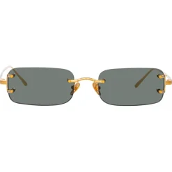 Linda Farrow - Taylor Rectangular Sunglasses in Yellow Gold Green - LFL1131C9SUN - Eyewear - Avvenice^ Sunglasses