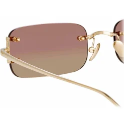 Linda Farrow - Taylor Rectangular Sunglasses in Light Gold - LFL1131C3SUN - Eyewear - Avvenice