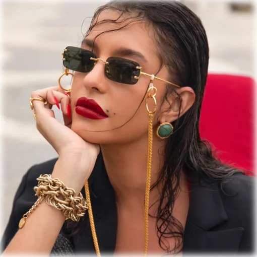 Linda Farrow - Taylor Rectangular Sunglasses in Yellow Gold Green - LFL1131C9SUN - Eyewear - Avvenice^ Sunglasses