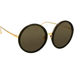 Linda Farrow - The Kew Round Sunglasses in Black (C1) - LFLC457C1SUN - Eyewear - Avvenice