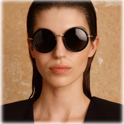 Linda Farrow - The Kew Round Sunglasses in Black (C1) - LFLC457C1SUN - Eyewear - Avvenice