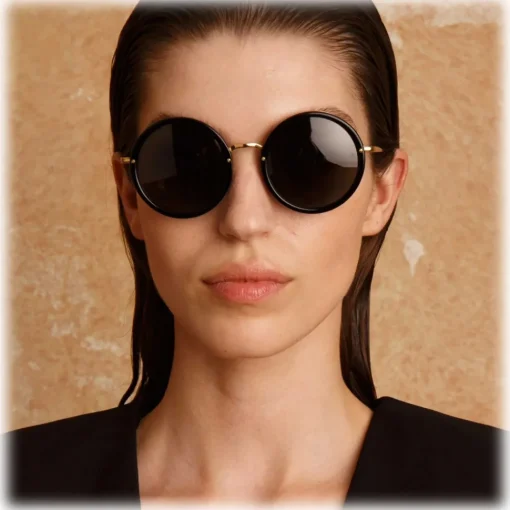 Linda Farrow - The Kew Round Sunglasses in Black (C1) - LFLC457C1SUN - Eyewear - Avvenice