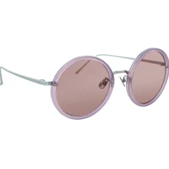 Linda Farrow - Tracy Round Sunglasses in Milky Purple - LFL239C59SUN - Eyewear - Avvenice