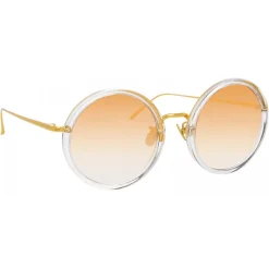 Linda Farrow - Tracy Round Sunglasses in Clear Gold - LFL239C86SUN - Eyewear - Avvenice