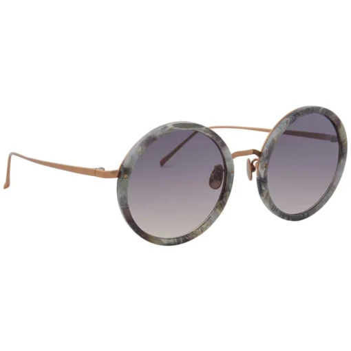 Linda Farrow - Tracy Round Sunglasses in Grey Marble - LFL239C50SUN - Eyewear - Avvenice