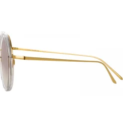 Linda Farrow - Tracy Round Sunglasses in Clear Gold - LFL239C86SUN - Eyewear - Avvenice