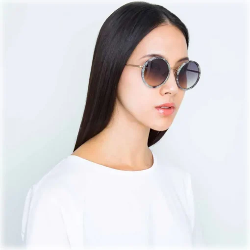 Linda Farrow - Tracy Round Sunglasses in Grey Marble - LFL239C50SUN - Eyewear - Avvenice