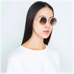 Linda Farrow - Tracy Round Sunglasses in Quartz - LFL239C51SUN - Eyewear - Avvenice^ Sunglasses