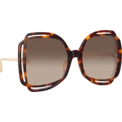 Linda Farrow - Valentina Squared Sunglasses in Tortoiseshell - LFL1173C2SUN - Eyewear - Avvenice^ Sunglasses