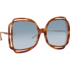 Linda Farrow - Valentina Squared Sunglasses in Horn - LFL1173C3SUN - Eyewear - Avvenice