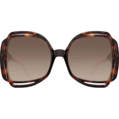 Linda Farrow - Valentina Squared Sunglasses in Tortoiseshell - LFL1173C2SUN - Eyewear - Avvenice^ Sunglasses