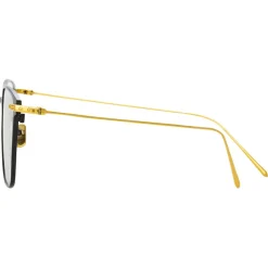 Linda Farrow - Willis A Rectangular Optical Glasses in Black Yellow Gold - LF46AC1OPT - Eyewear - Avvenice^ Sunglasses
