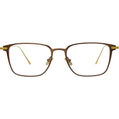 Linda Farrow - Willis Rectangular Optical Glasses in Black Yellow Gold - LF46C1OPT - Eyewear - Avvenice