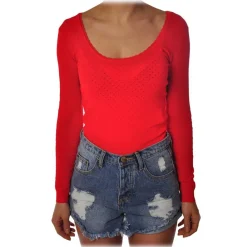 Liu Jo - Fitted Top with Boat Neckline - Red - Made in Italy - Luxury Exclusive Collection - Avvenice^ Tops