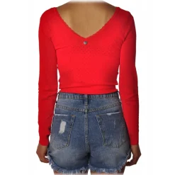 Liu Jo - Fitted Top with Boat Neckline - Red - Made in Italy - Luxury Exclusive Collection - Avvenice^ Tops